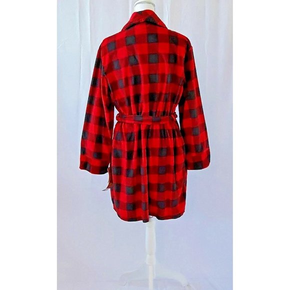 Muk Luks Cozy Short Fleece Robe Lumber Jack Check - Picture 3 of 4
